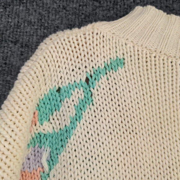 Chaus Women's Rose Pullover Knit Sweater Cream Medium Floral Crew Neck - Picture 7 of 12